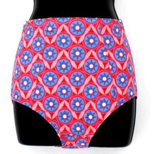 Bikini Bottom Swimsuit Pink & Blue Geo Print Bombshell Bottom Only Large